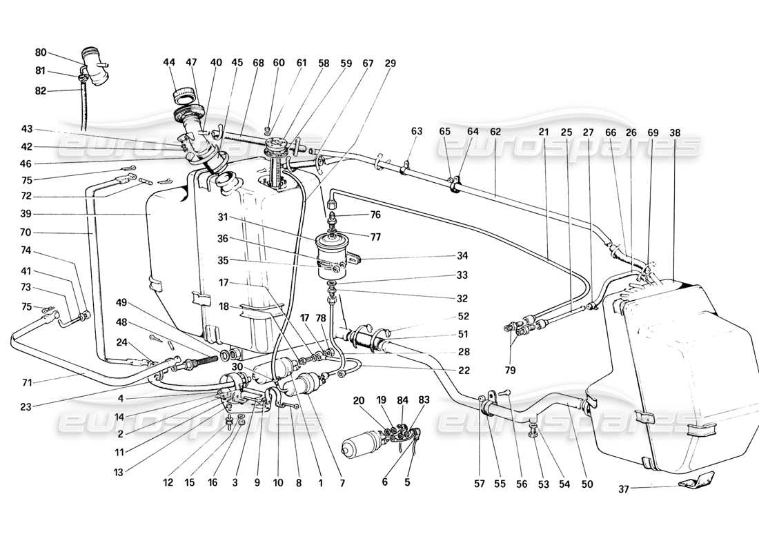 ferrari 328 (1988) fuel pump and pipes parts diagram