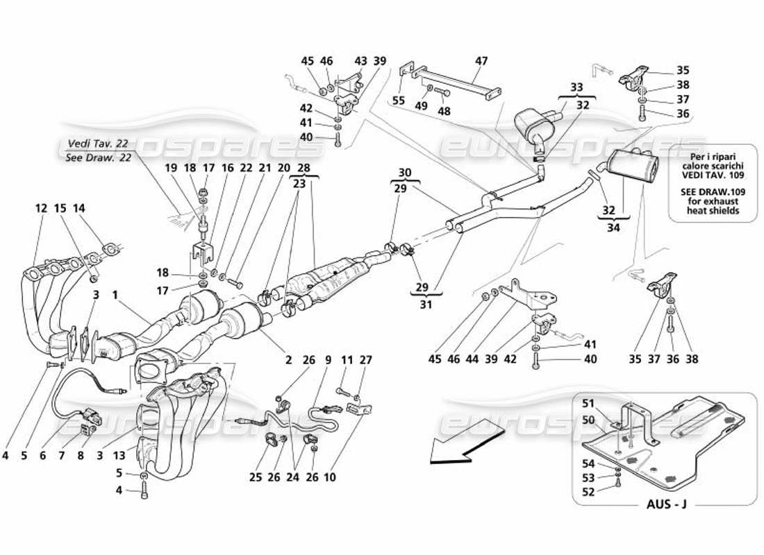 maserati 4200 gransport (2005) exhaust system parts diagram