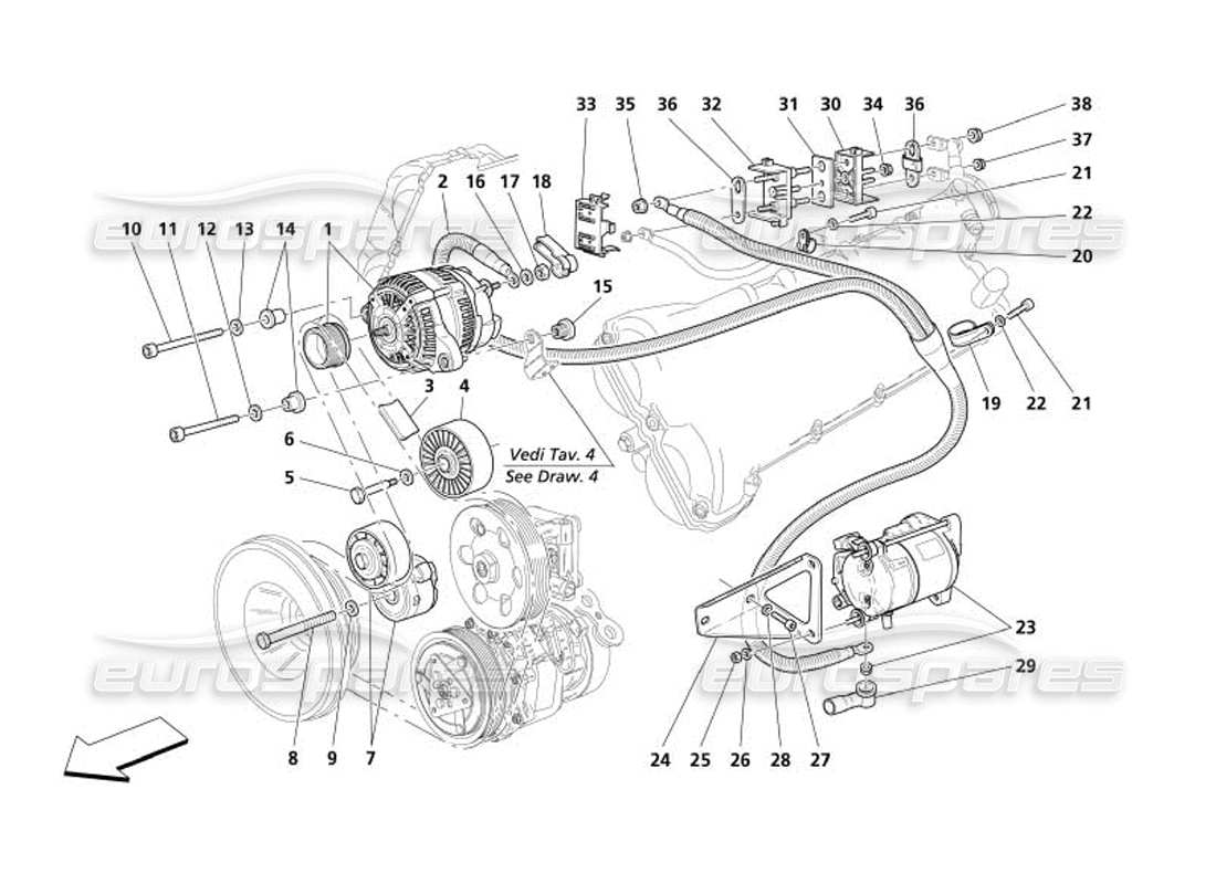 maserati 4200 coupe (2005) current generator-starting motor parts diagram