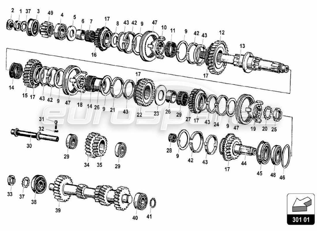 LAMBORGHINI MIURA P400 SHAFT ASSEMBLY PART DIAGRAM lamborghini miura p400 shaft assembly part diagram