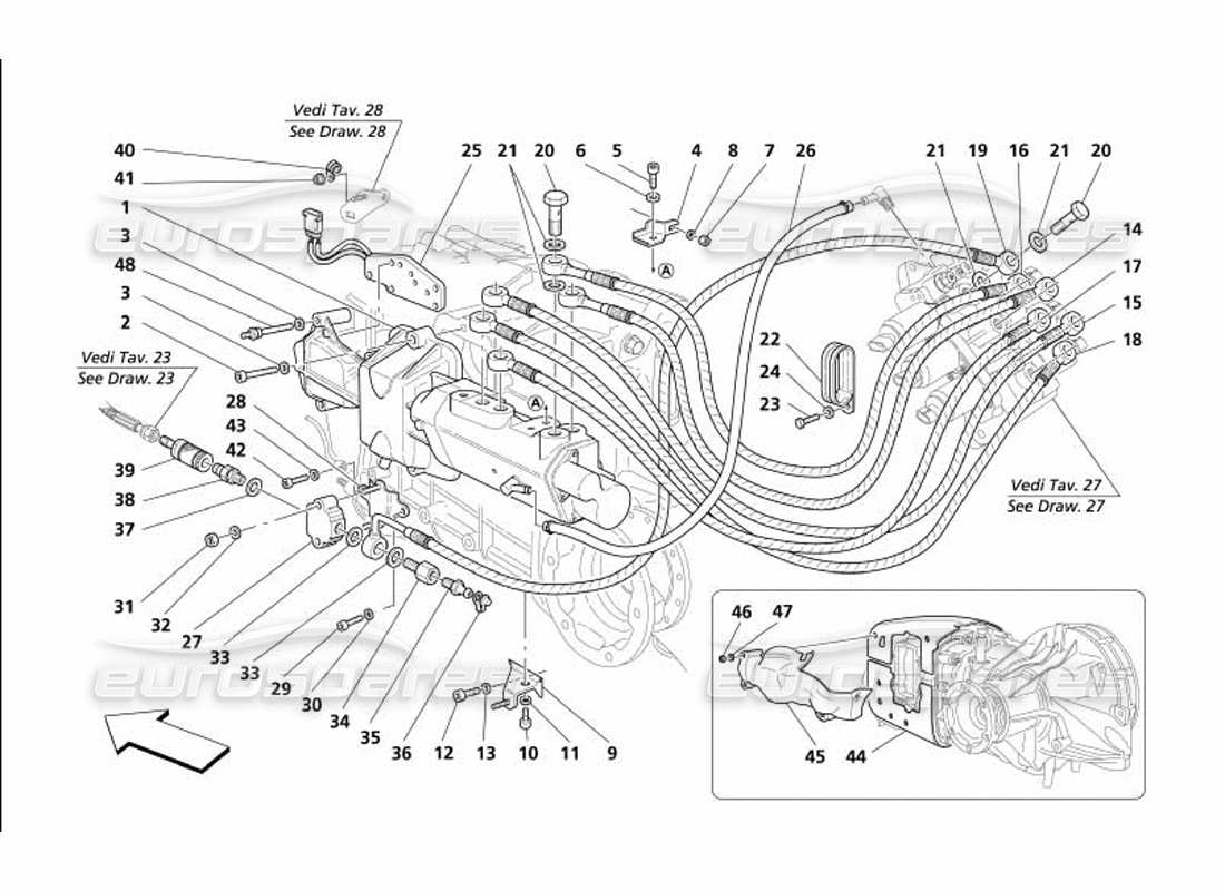 maserati 4200 coupe (2005) f1 clutch hydraulic controls -valid for f1- parts diagram