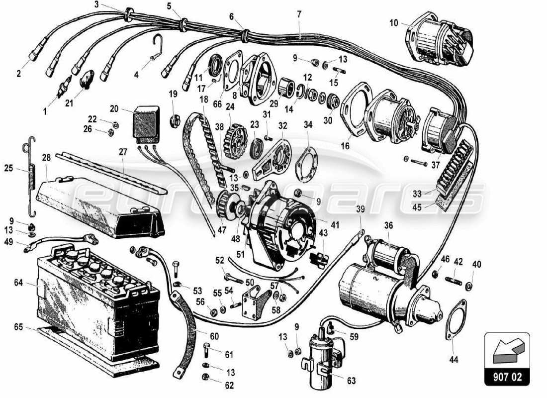 LAMBORGHINI MIURA P400 ELECTRICAL SYSTEM PART DIAGRAM lamborghini miura p400 electrical system part diagram