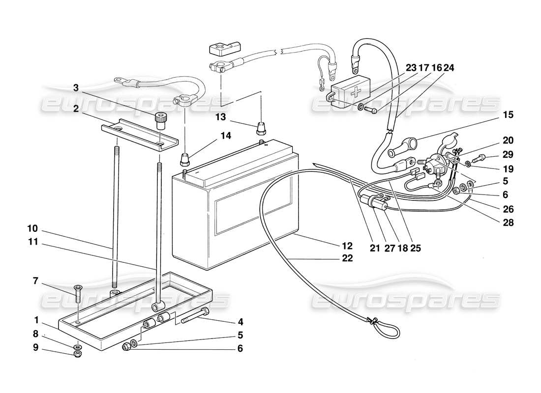 ferrari 348 challenge (1995) battery and battery disconnection switch parts diagram