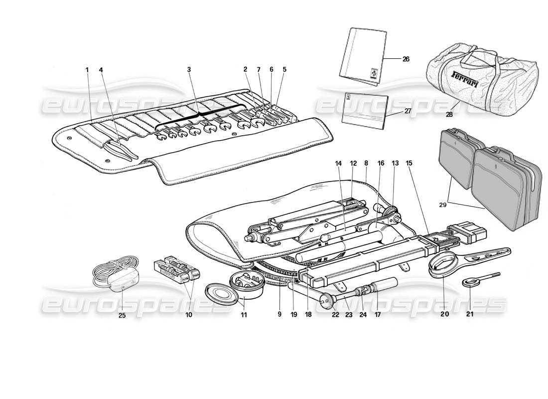 ferrari testarossa (1987) tool kit parts diagram