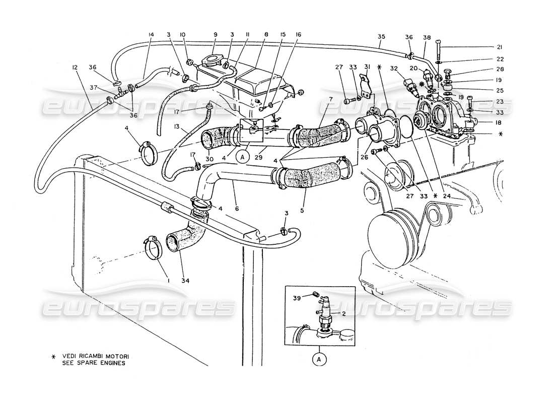 maserati ghibli 2.8 (non abs) engine cooling-thermostat. boot parts diagram