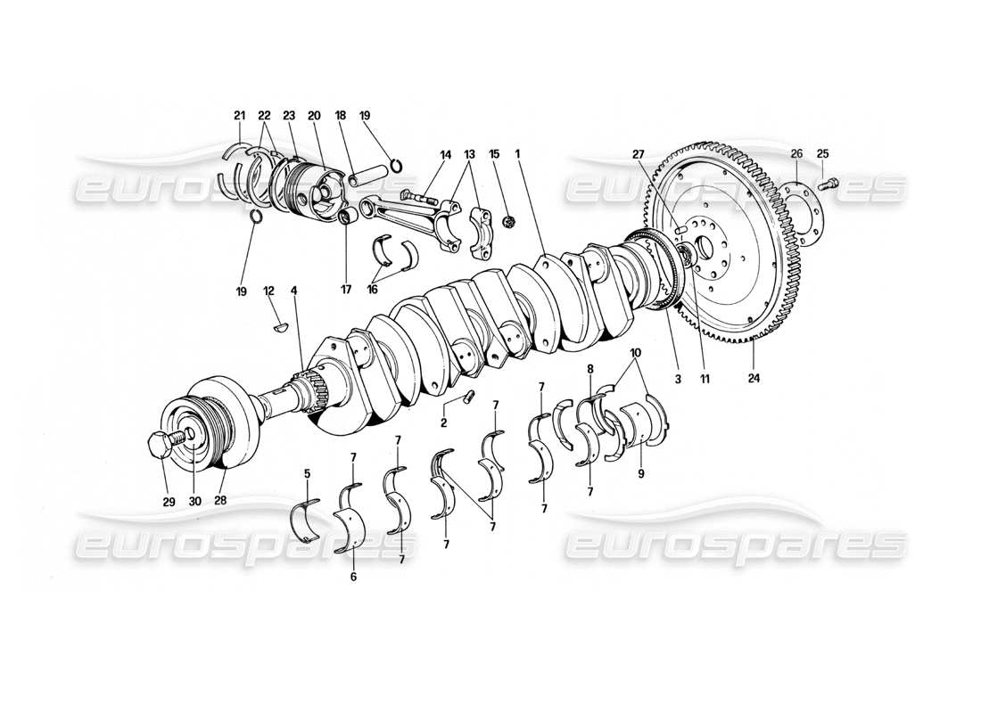 FERRARI 512 BBI CRANKSHAFT - CONNECTING RODS AND PISTONS PART DIAGRAM ferrari 512 bbi crankshaft - connecting rods and pistons part diagram