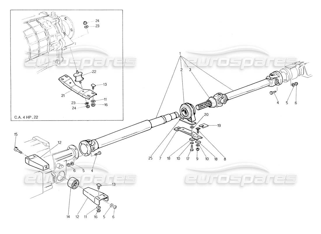 maserati biturbo spider propeller shaft and carrier parts diagram