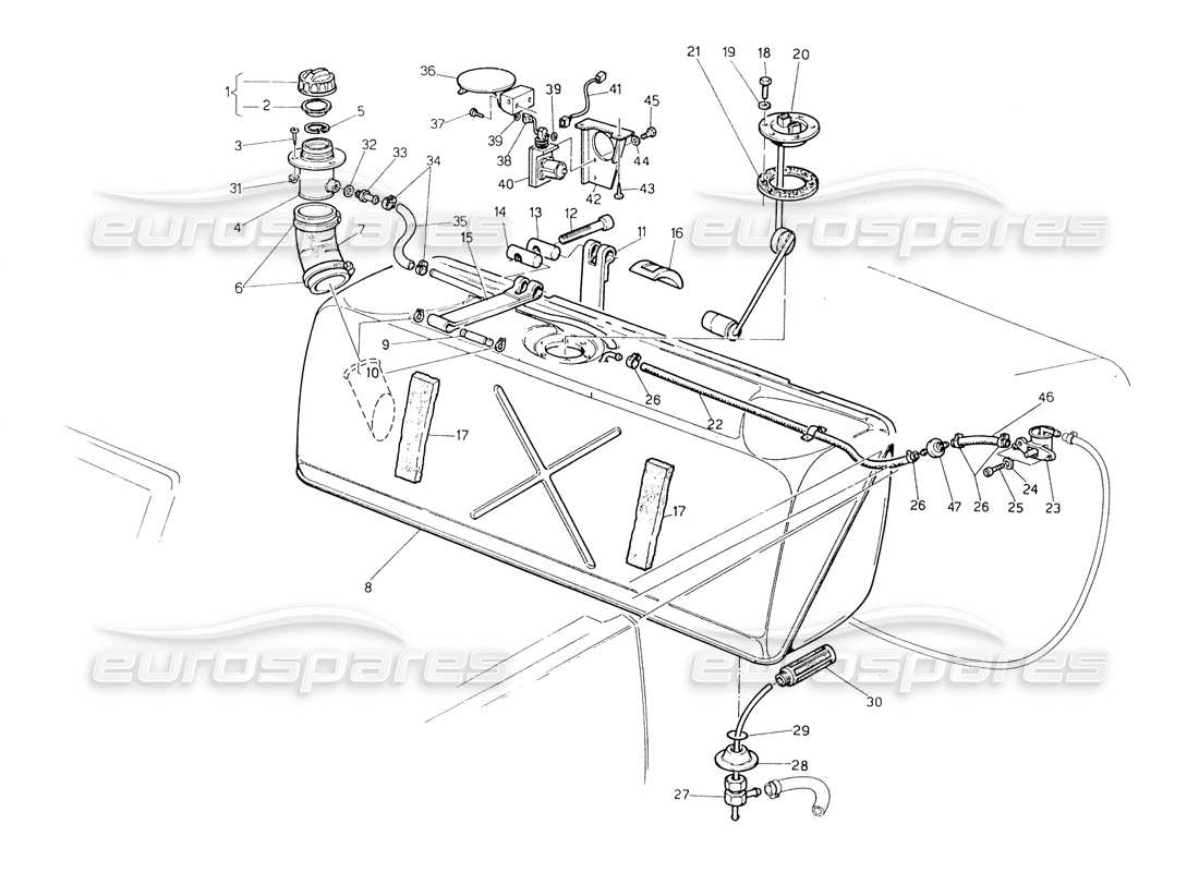 maserati biturbo spider fuel tank parts diagram
