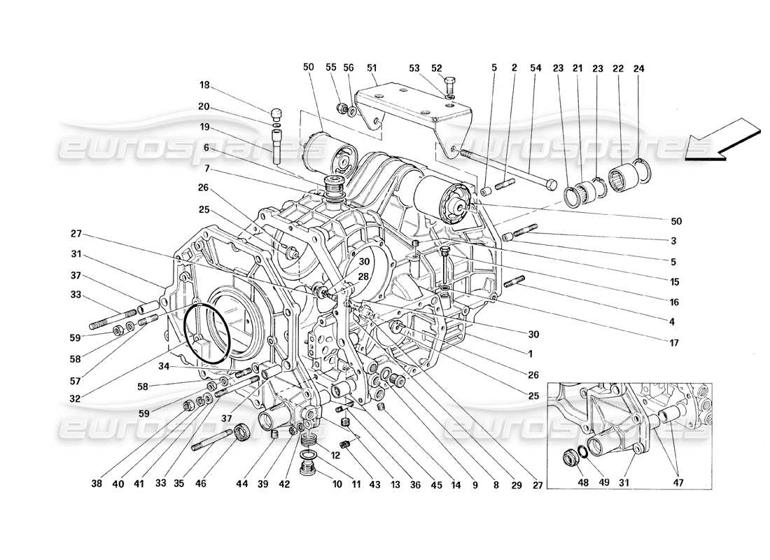 ferrari 348 (1993) tb / ts gearbox - differential housing and intermediate casing parts diagram