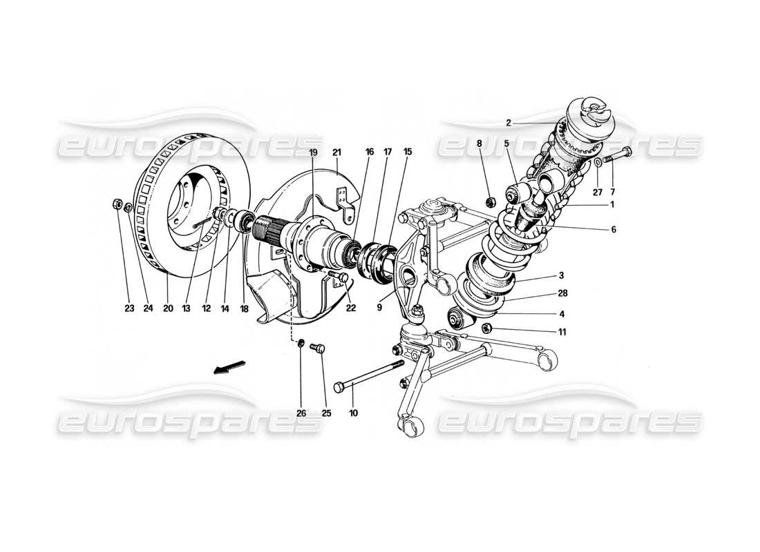 FERRARI 512 BBI FRONT SUSPENSION - SHOCK ABSORBERS PART DIAGRAM ferrari 512 bbi front suspension - shock absorbers part diagram