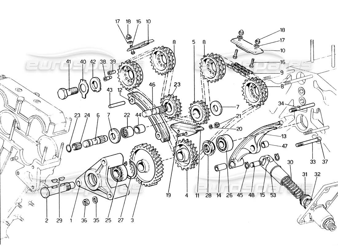 ferrari 365 gt4 2+2 (1973) camshaft drive part diagram