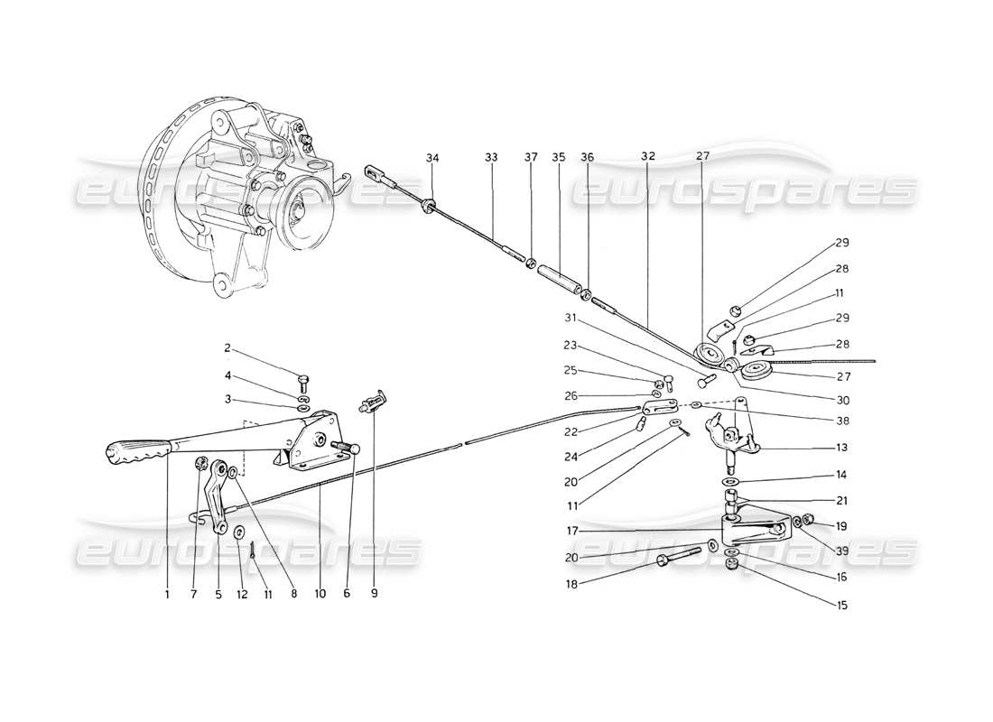 ferrari 208 gt4 dino (1975) hand-brake control parts diagram