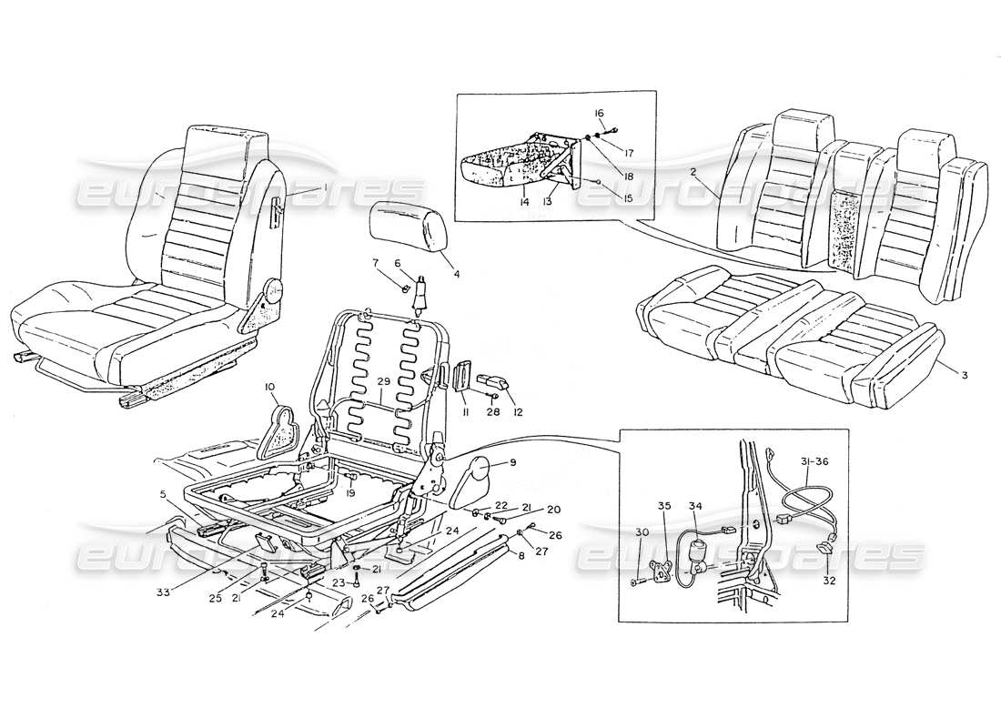 maserati ghibli 2.8 (non abs) front and rear seats parts diagram