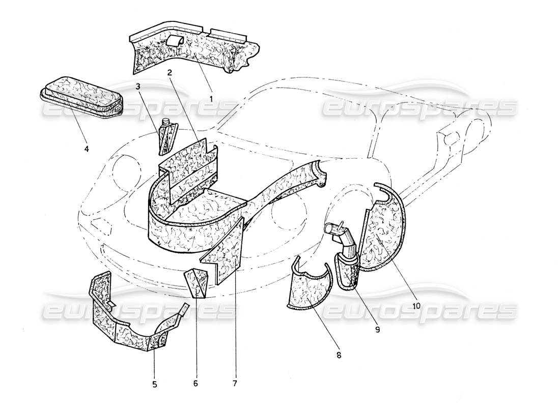 ferrari 206 gt dino (coachwork) front inner panels & sheilds parts diagram