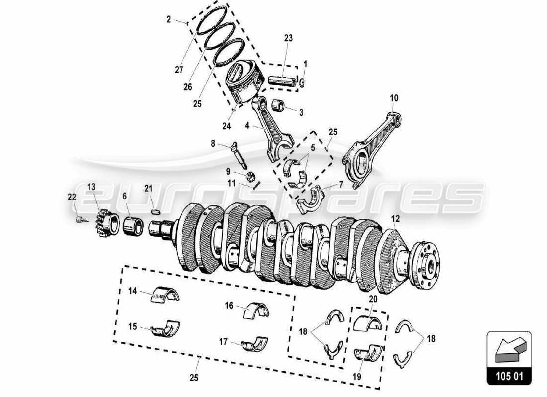 LAMBORGHINI MIURA P400 CRANKSHAFT PART DIAGRAM lamborghini miura p400 crankshaft part diagram