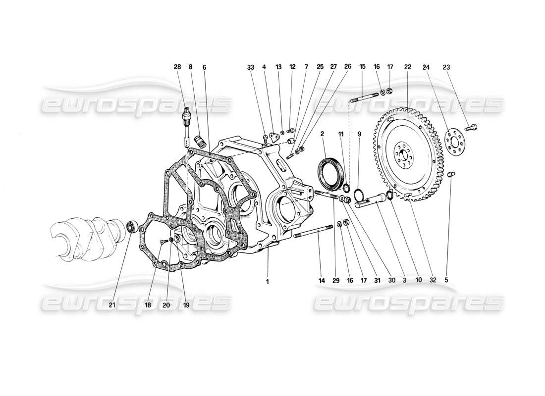 ferrari mondial 3.0 qv (1984) flywheel and clutch housing spacer part diagram