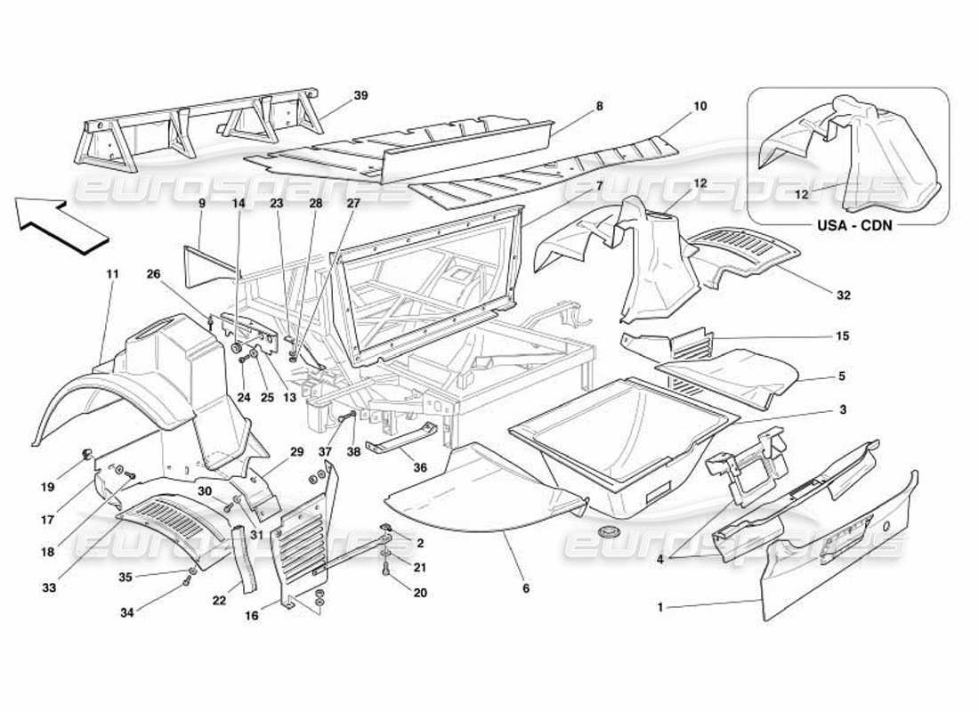 ferrari 550 barchetta rear structures and components parts diagram