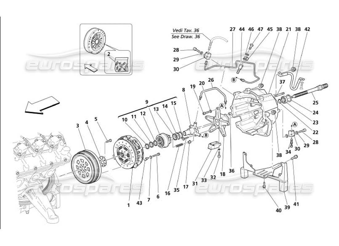 maserati 4200 coupe (2005) clutch and controls -not for f1- parts diagram
