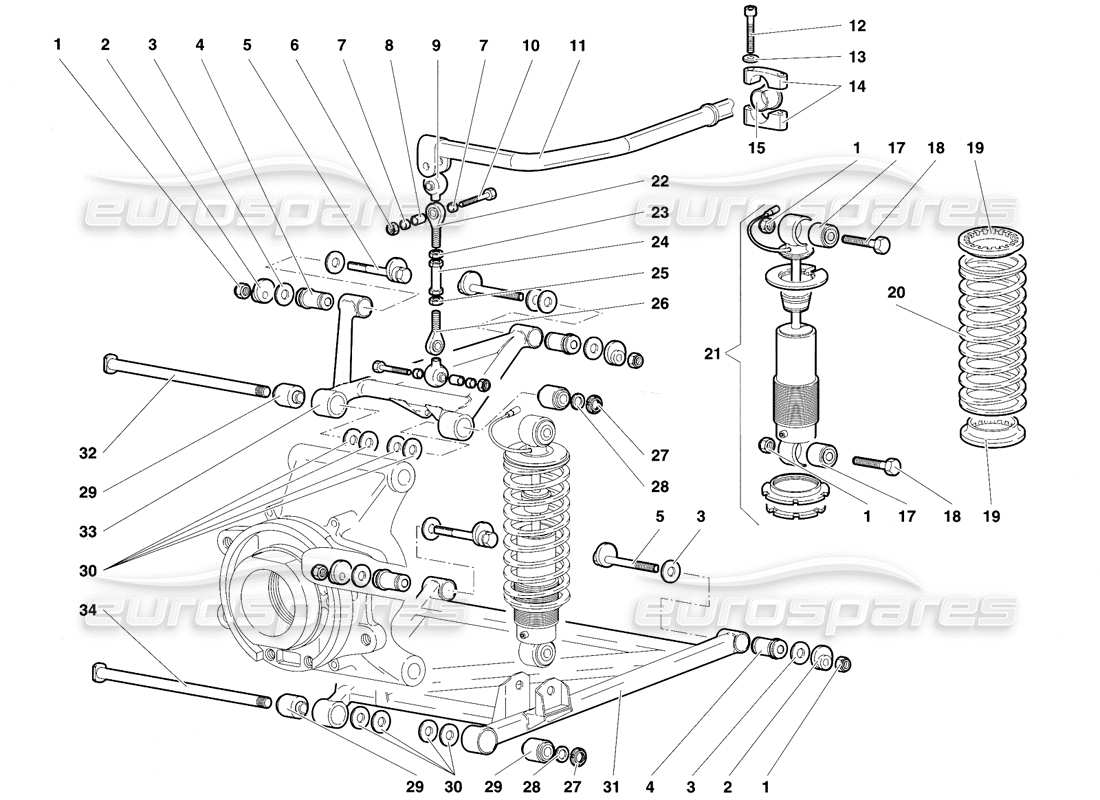 lamborghini diablo vt (1994) rear suspension parts diagram