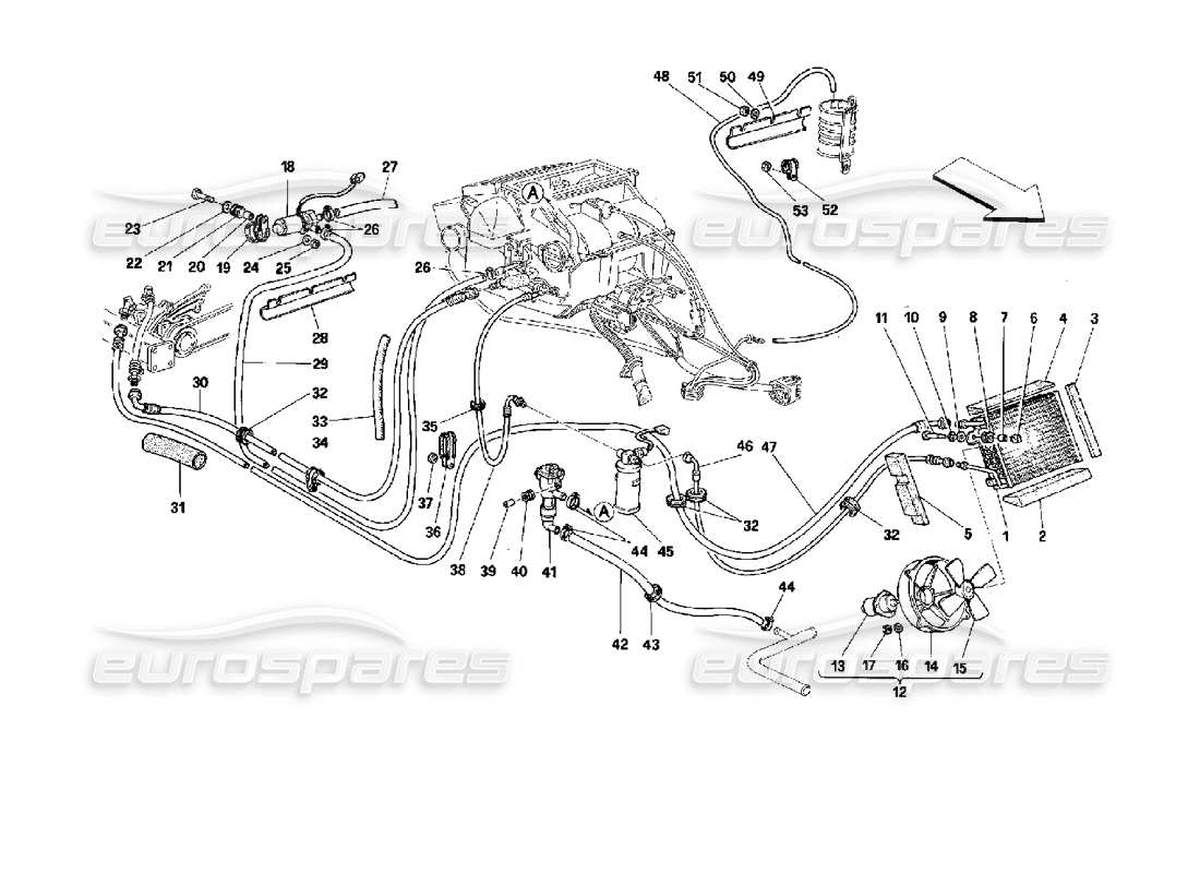ferrari mondial 3.4 t coupe/cabrio air conditioning system parts diagram