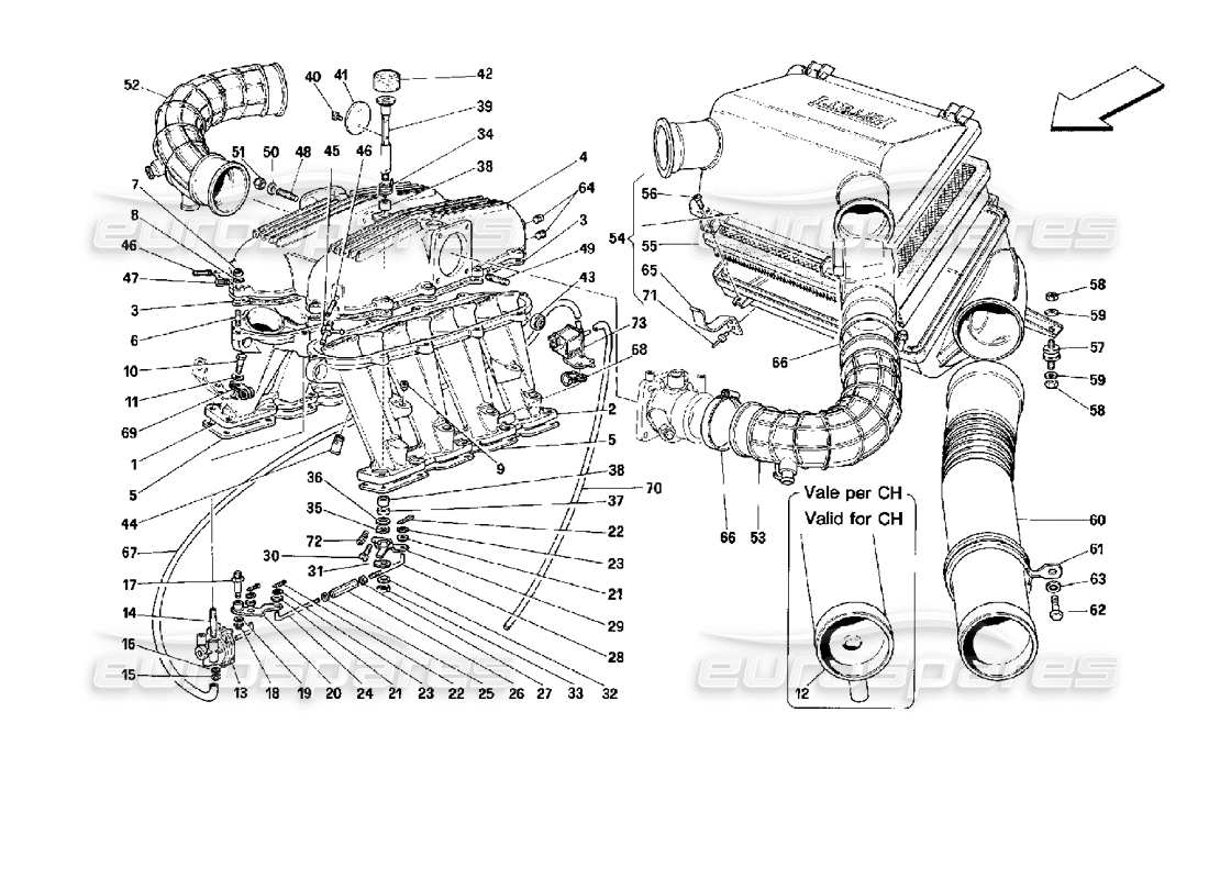 ferrari mondial 3.4 t coupe/cabrio manifolds and air intake - motronic 2.5 parts diagram