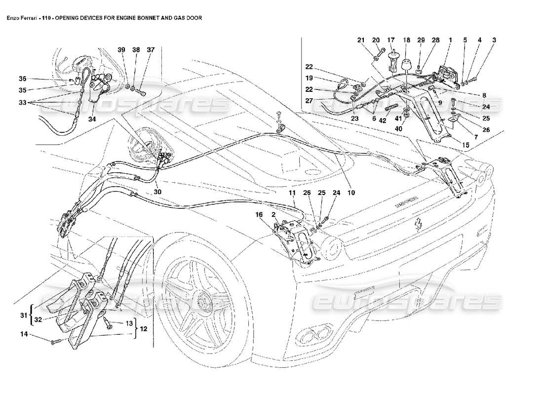 ferrari enzo opening devices for engine bonnet and gas door part diagram