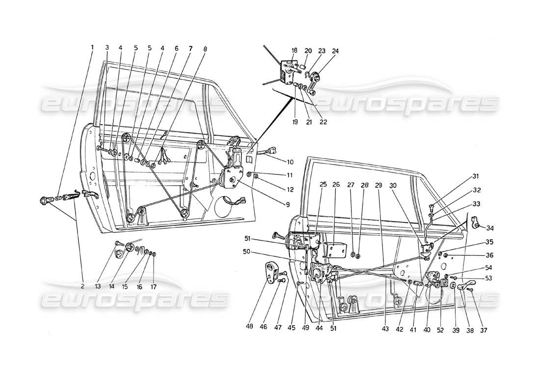ferrari 208 gt4 dino (1975) doors parts diagram
