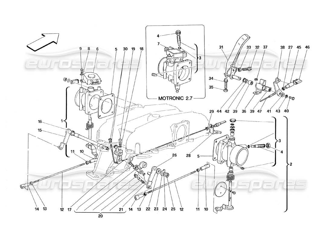 ferrari 348 (1993) tb / ts throttle housing and linkage parts diagram