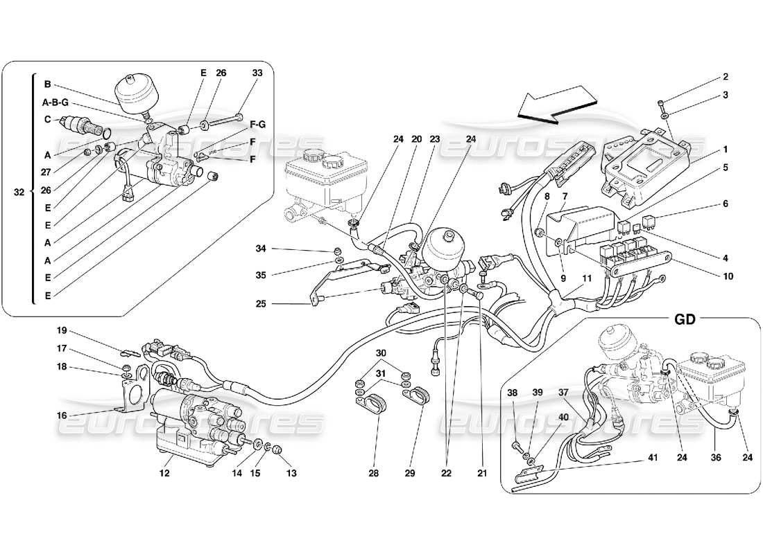 ferrari 456 gt/gta control unit and hydraulic equipment for abs system parts diagram