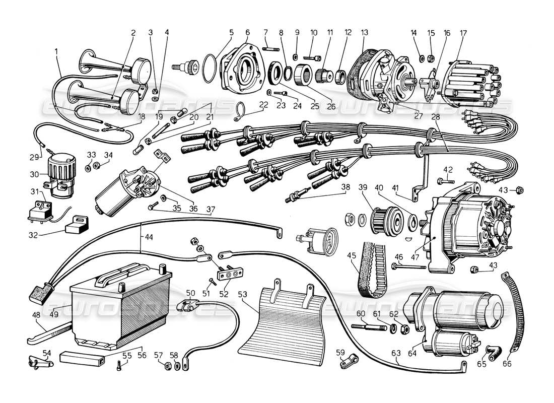 lamborghini countach 5000 qv (1985) electrical system parts diagram