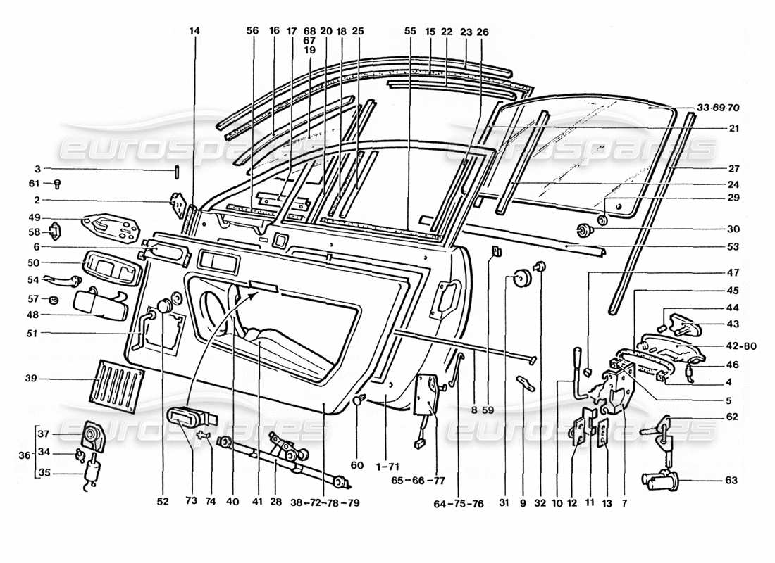 ferrari 400 gt / 400i (coachwork) doors parts diagram