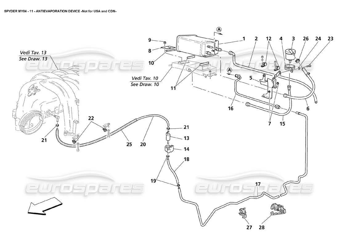 maserati 4200 spyder (2004) antievaporation device not for usa and cdn parts diagram