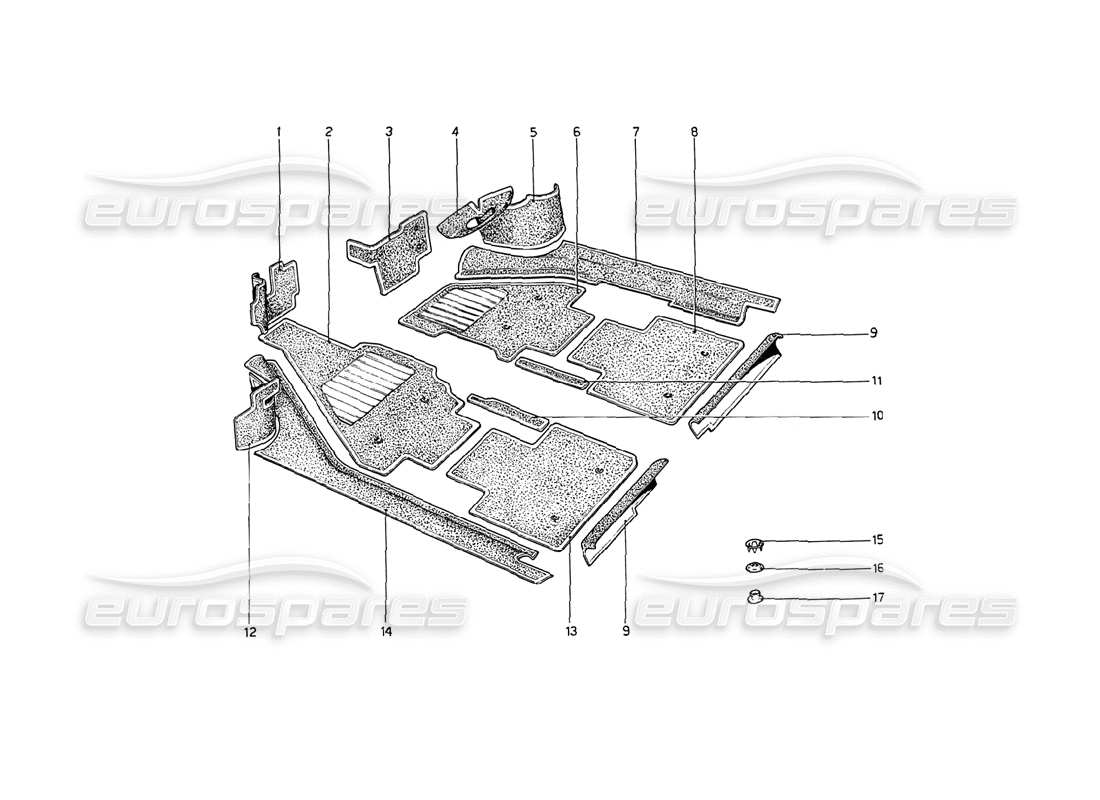 ferrari 208 gt4 dino (1975) carpeting parts diagram