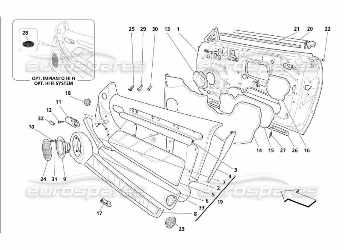 maserati 4200 gransport (2005) doors - framework and coverings parts diagram