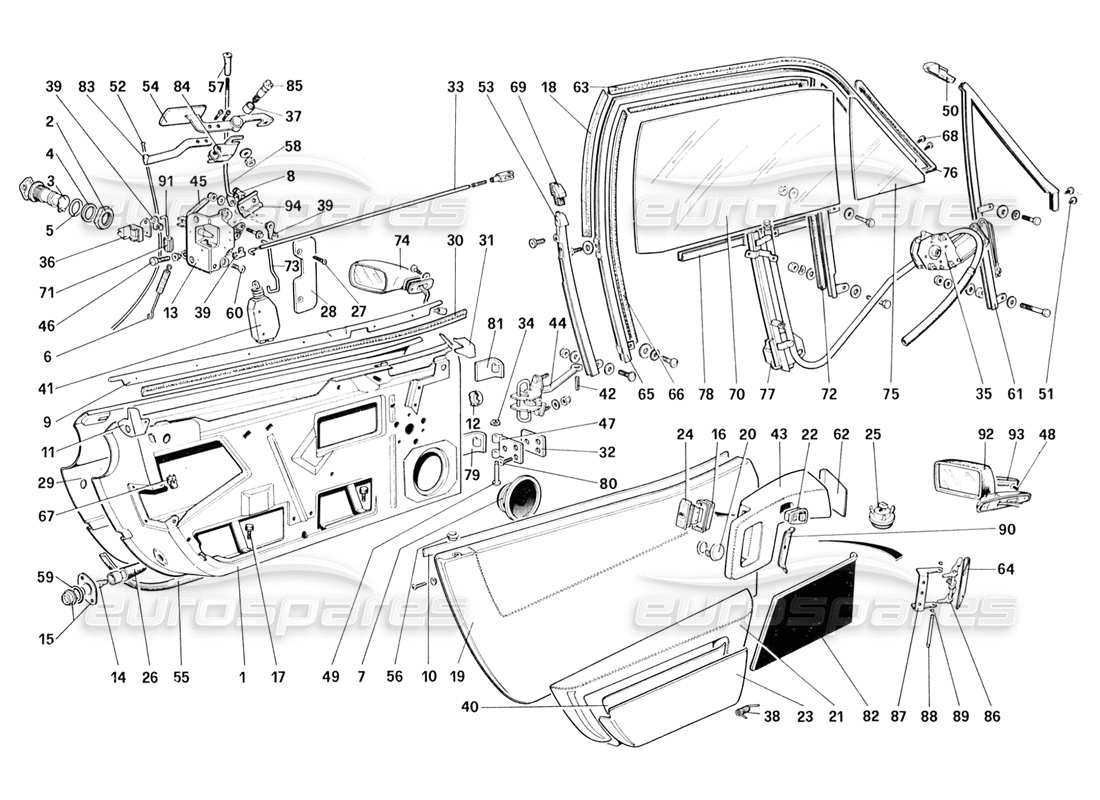 ferrari 328 (1988) doors (until car no. 71595) parts diagram