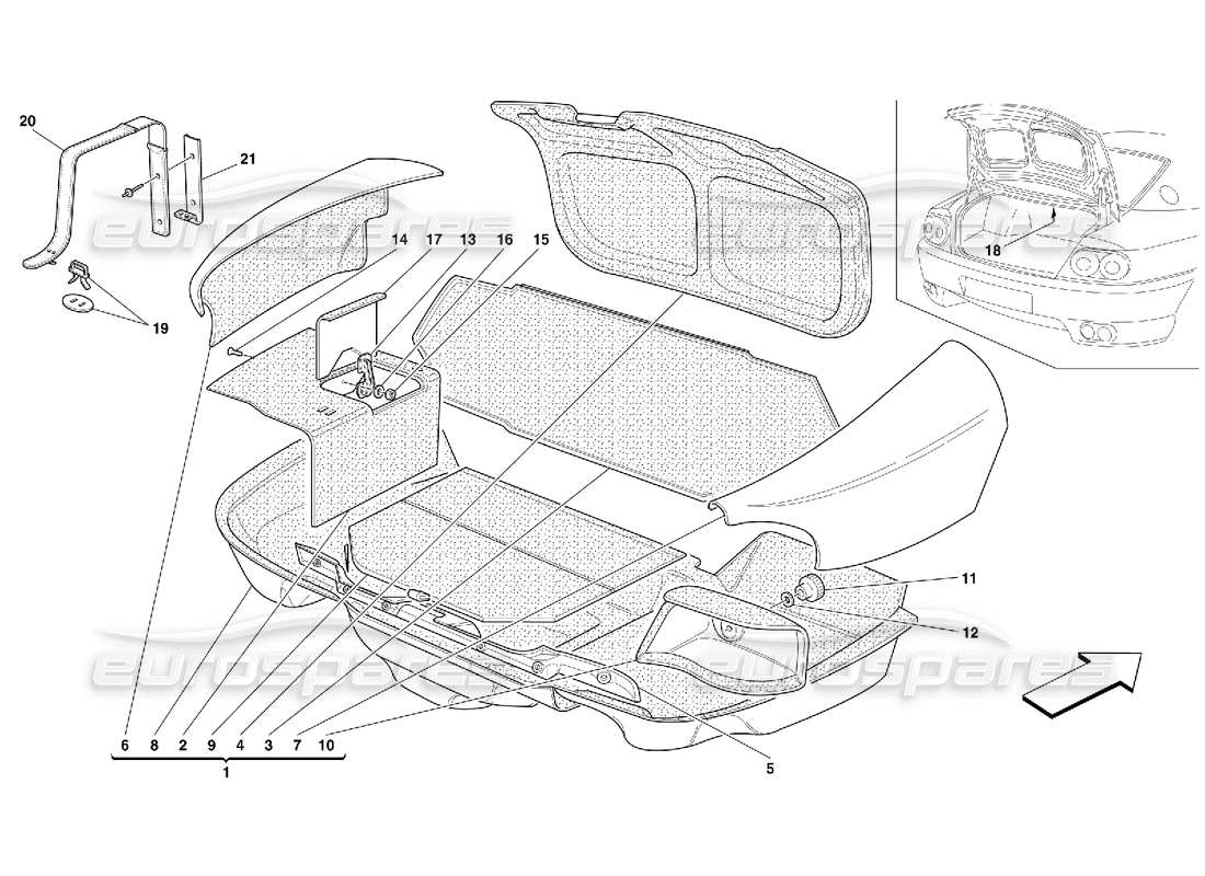 ferrari 456 gt/gta trunk hood upholstery parts diagram