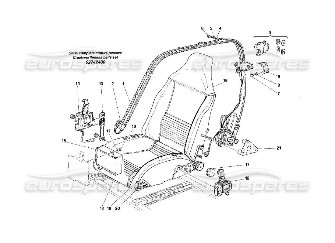 ferrari f40 seats - passive safety belts -valid for usa- parts diagram