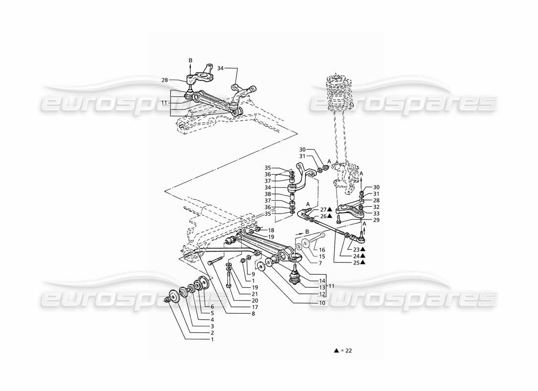 a part diagram from the maserati ghibli (1993-1995) parts catalogue