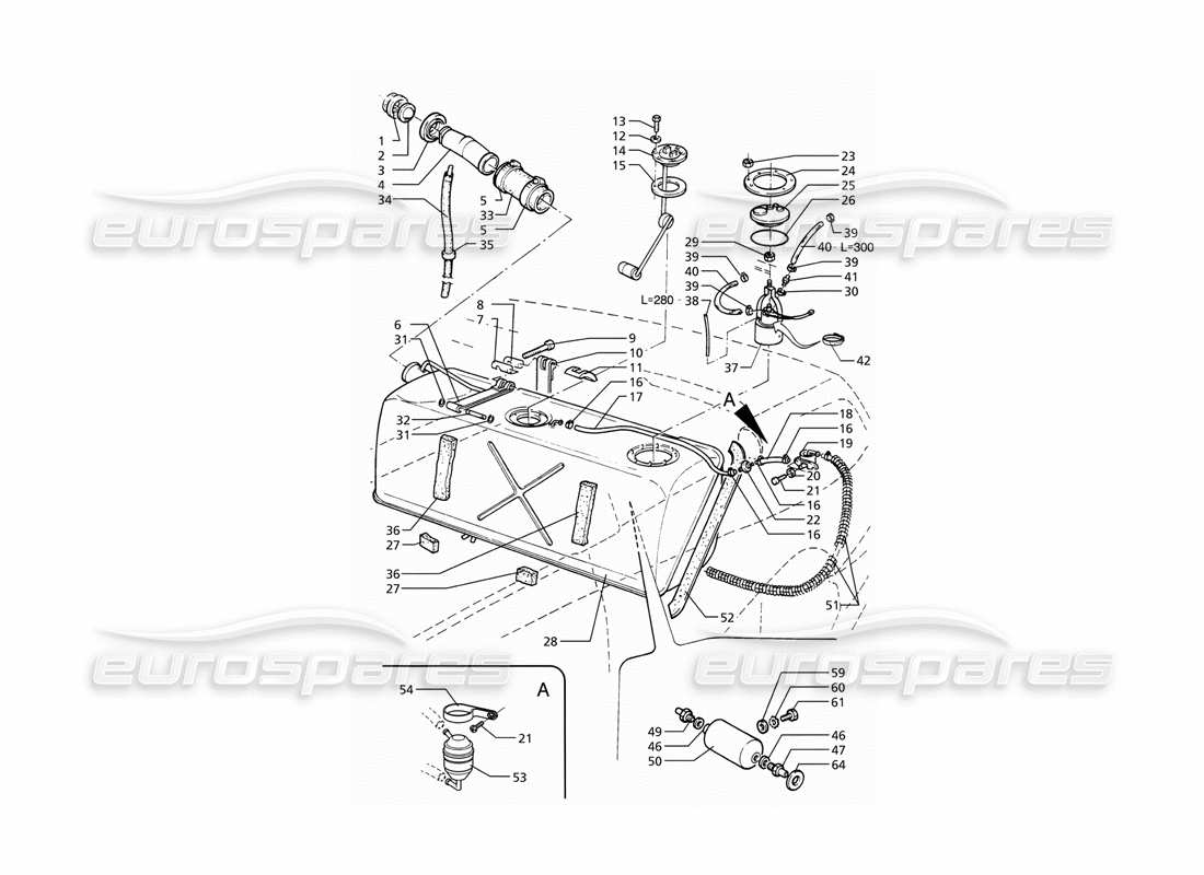 a part diagram from the maserati ghibli (1993-1995) parts catalogue