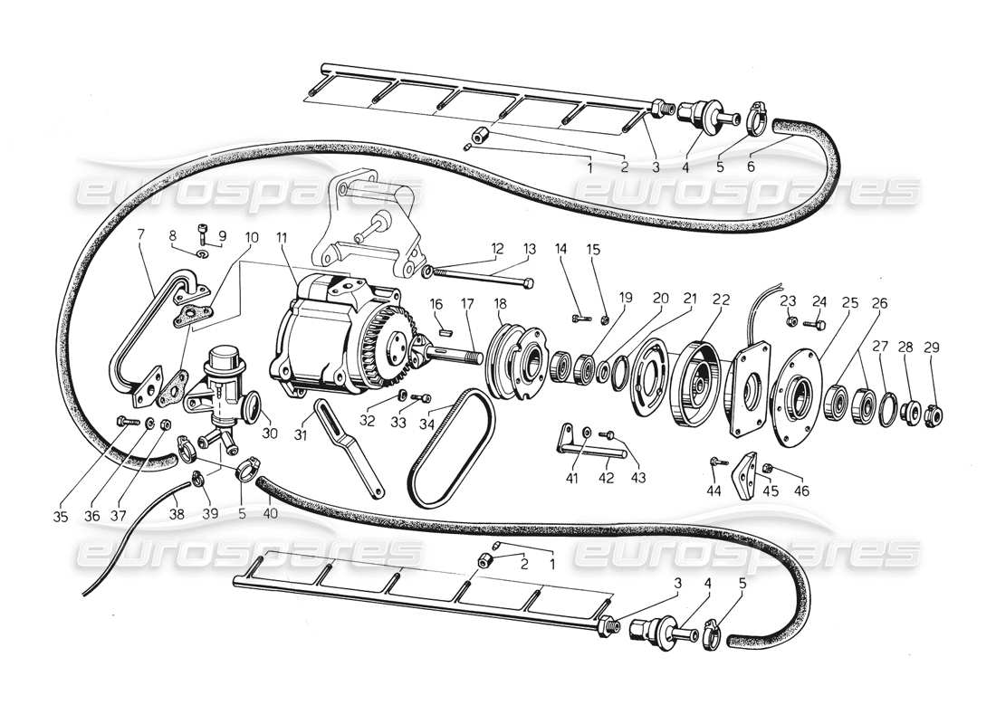 a part diagram from the lamborghini countach 5000 qv (1985) parts catalogue
