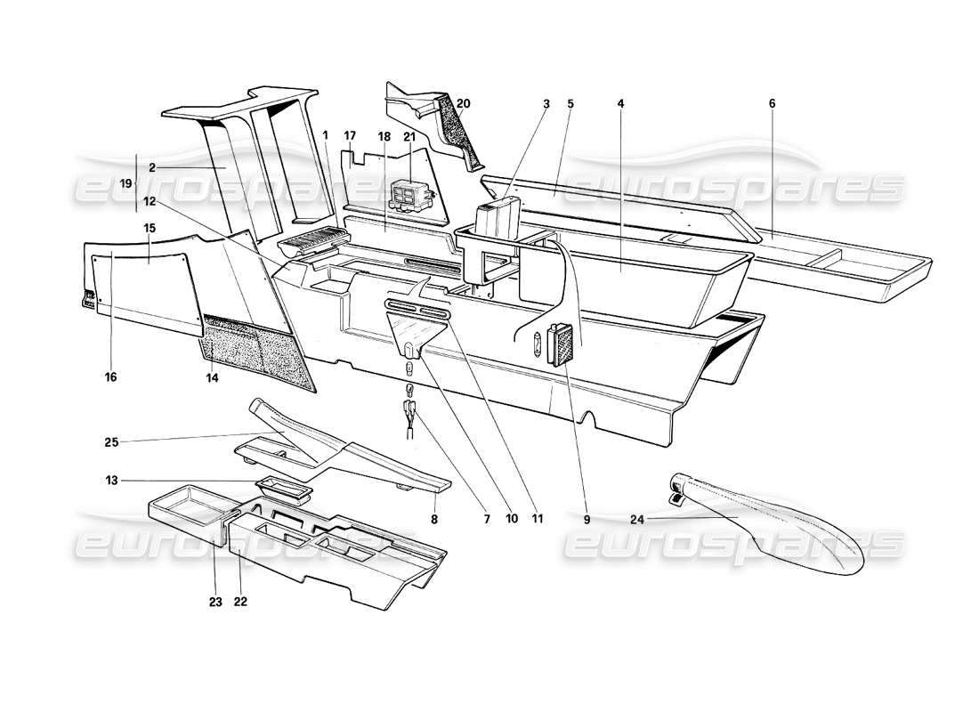 a part diagram from the ferrari testarossa (1990) parts catalogue
