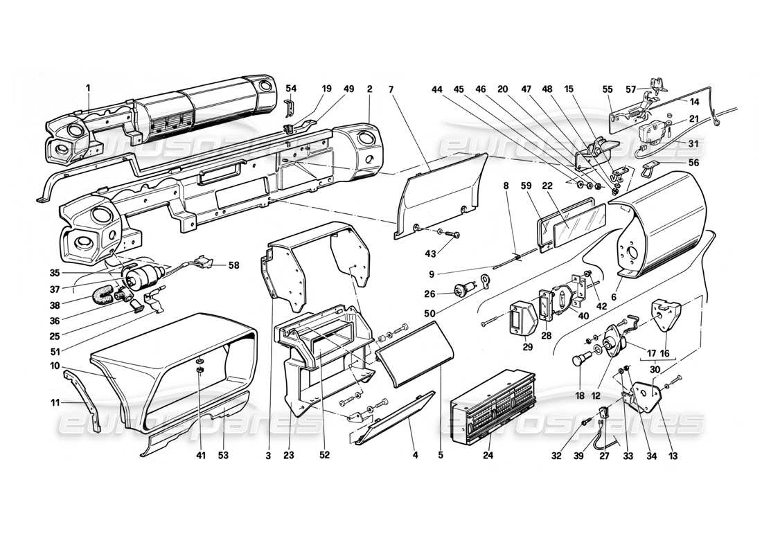 VIEW PARTS DIAGRAMS FROM THE FERRARI TESTAROSSA PARTS CATALOGUE a part diagram from the ferrari testarossa parts catalogue