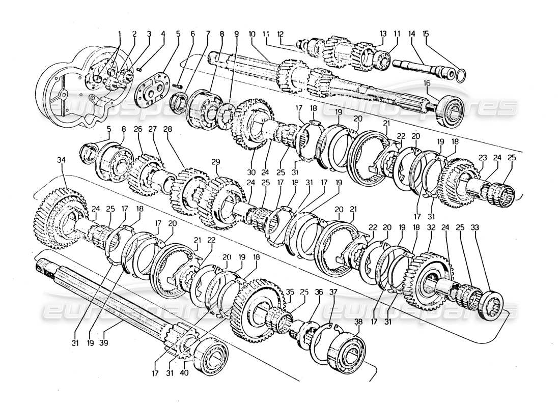 VIEW PARTS DIAGRAMS FROM THE LAMBORGHINI URRACO PARTS CATALOGUE a part diagram from the lamborghini urraco parts catalogue