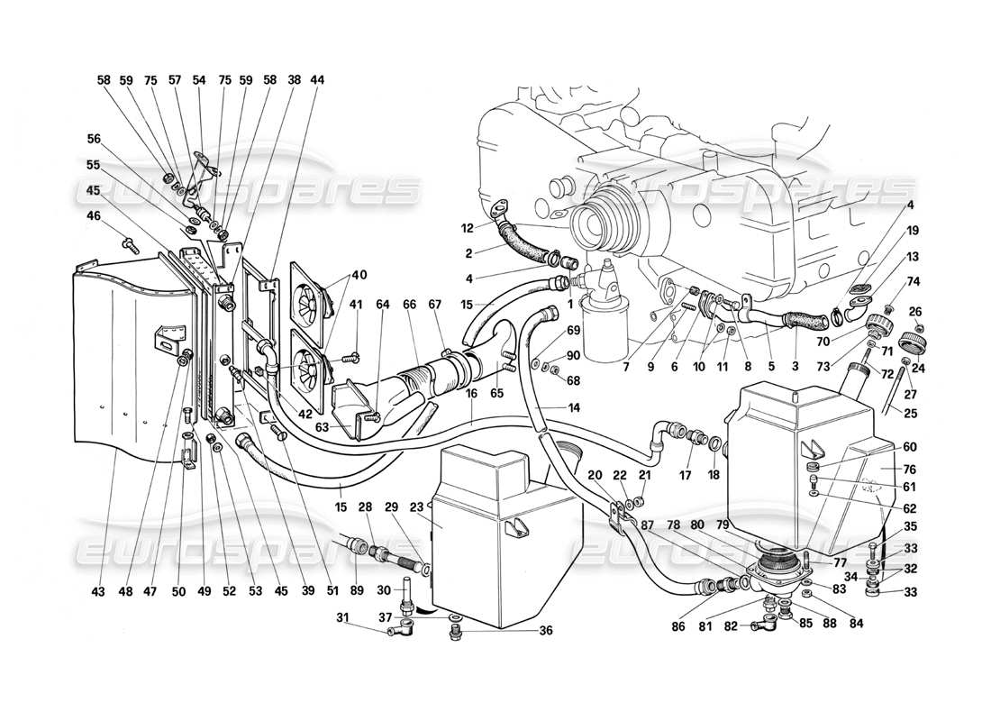 a part diagram from the Ferrari Testarossa (1987) parts catalogue