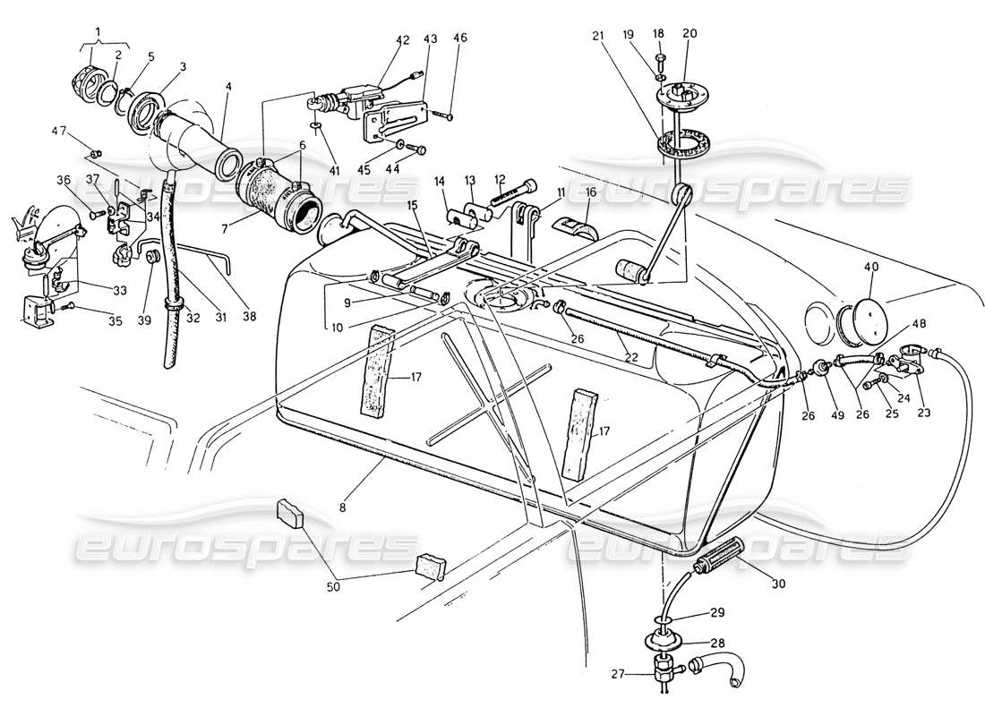 VIEW PARTS DIAGRAMS FROM THE MASERATI 222 / 222E BITURBO PARTS CATALOGUE a part diagram from the maserati 222 / 222e biturbo parts catalogue