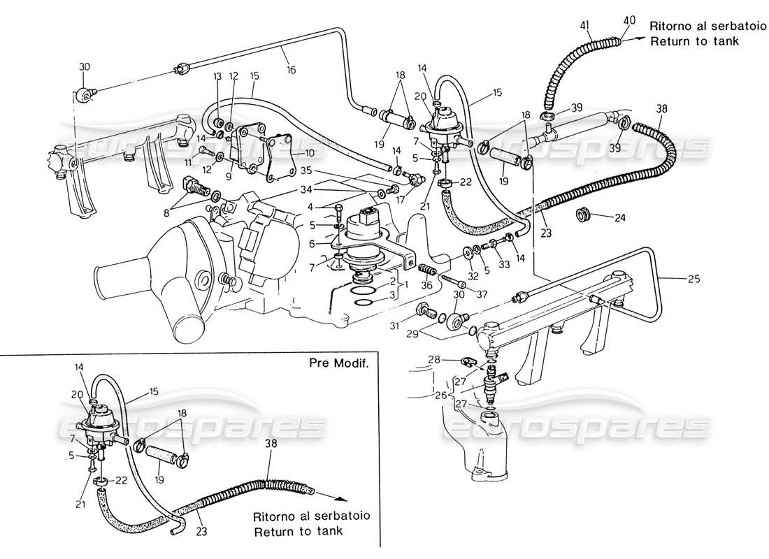 a part diagram from the maserati 222 / 222e biturbo parts catalogue