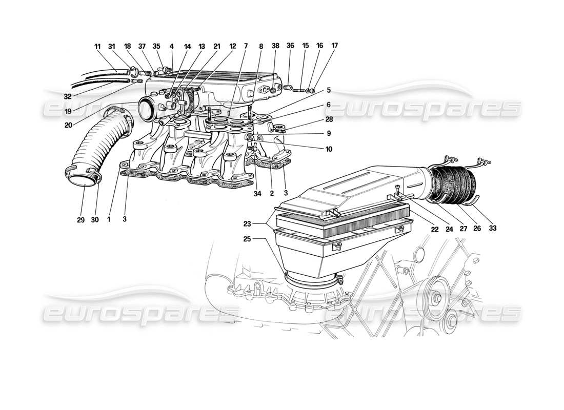 a part diagram from the ferrari mondial 3.2 qv (1987) parts catalogue