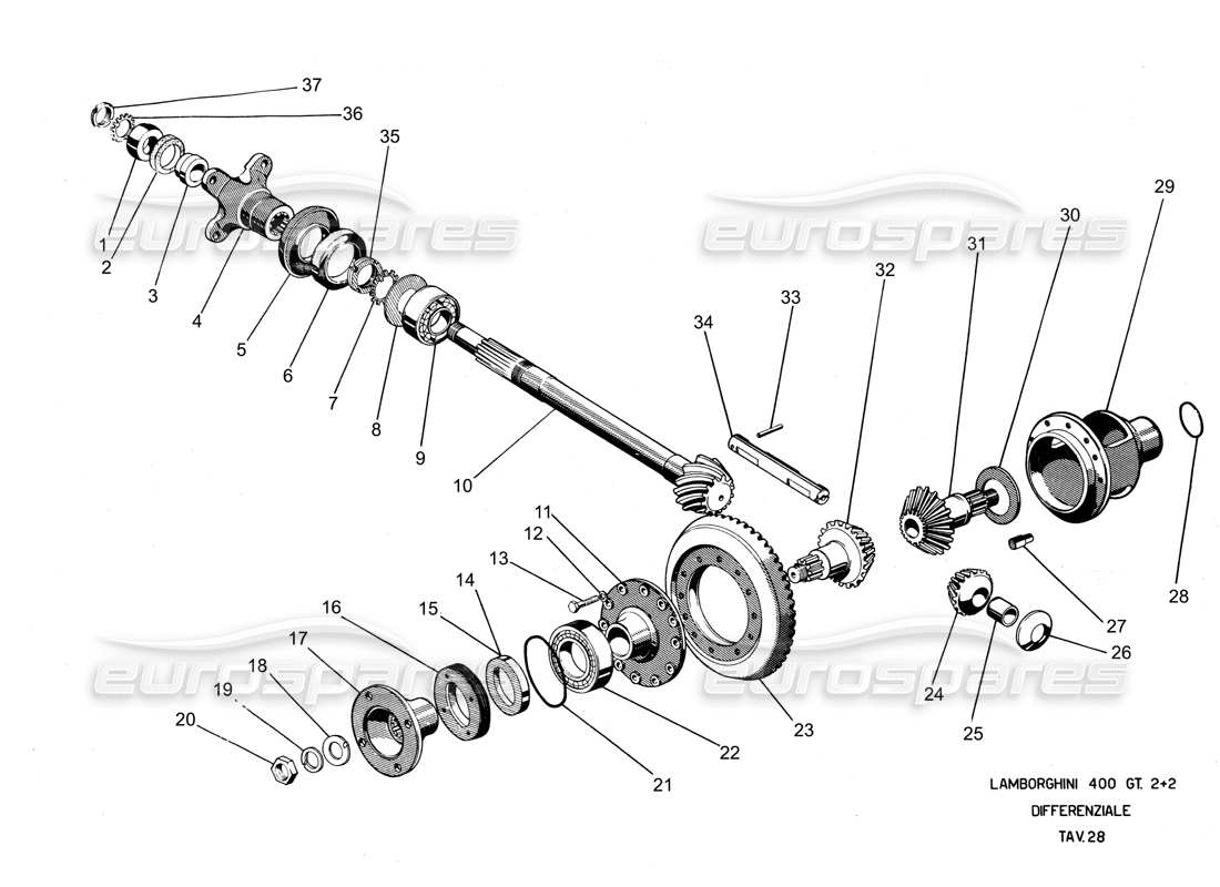 a part diagram from the lamborghini 400 gt parts catalogue