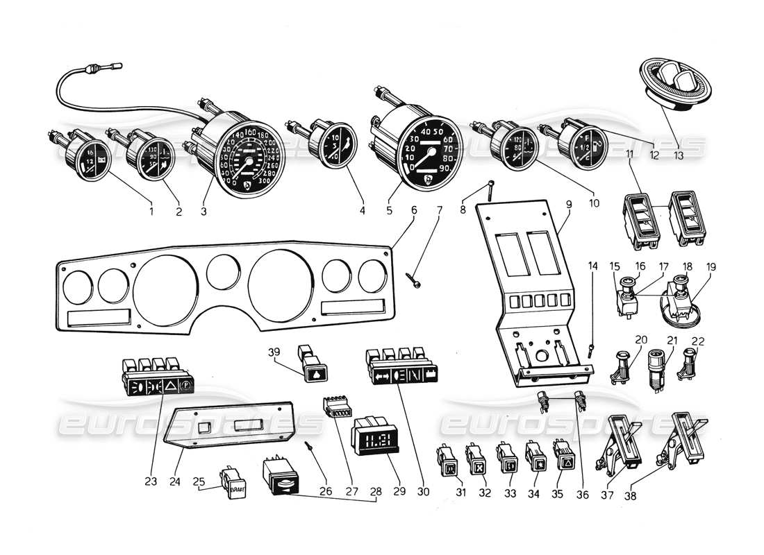 a part diagram from the lamborghini countach 5000 qvi (1989) parts catalogue