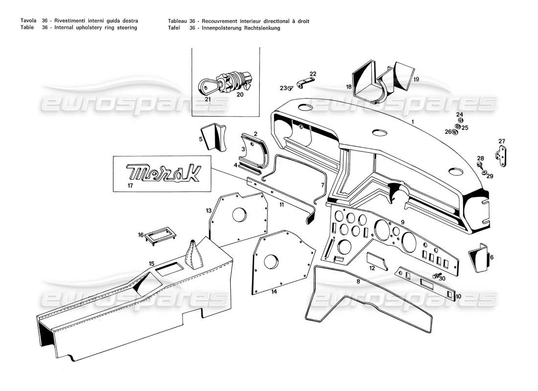 a part diagram from the maserati merak 3.0 parts catalogue